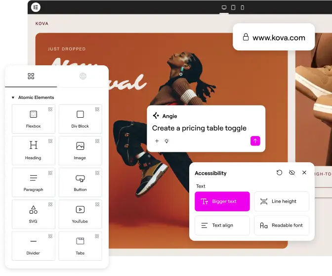 Elementor Editor mit Atomic Elements, Responsive Design und KI